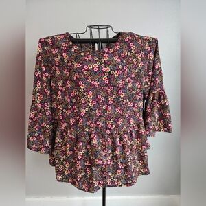 (3/$25) Time and Tru Floral Babydoll Peplum Blouse | Ruffle Boho Chic Size XL